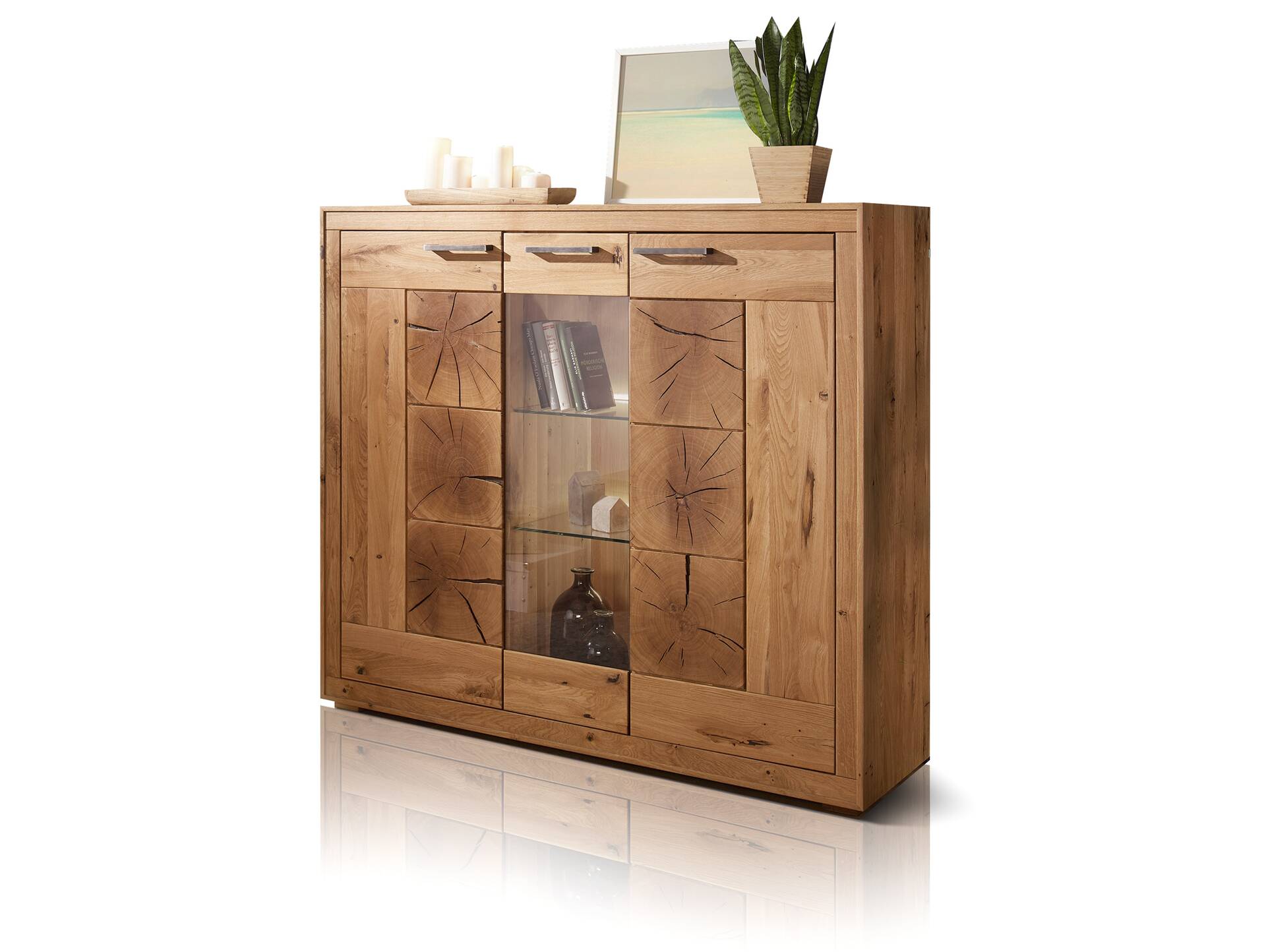 WINSTON II Highboard, Material Massivholz, Wildeiche geölt 