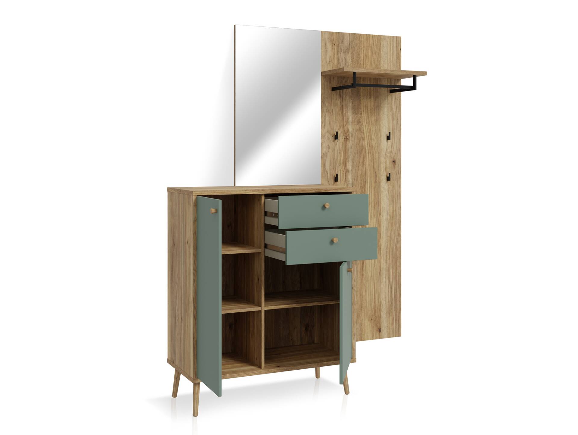 WILMONA Garderobe, Material Spanplatte, Mauvella Eiche Nachbildung/salbeifarbig 