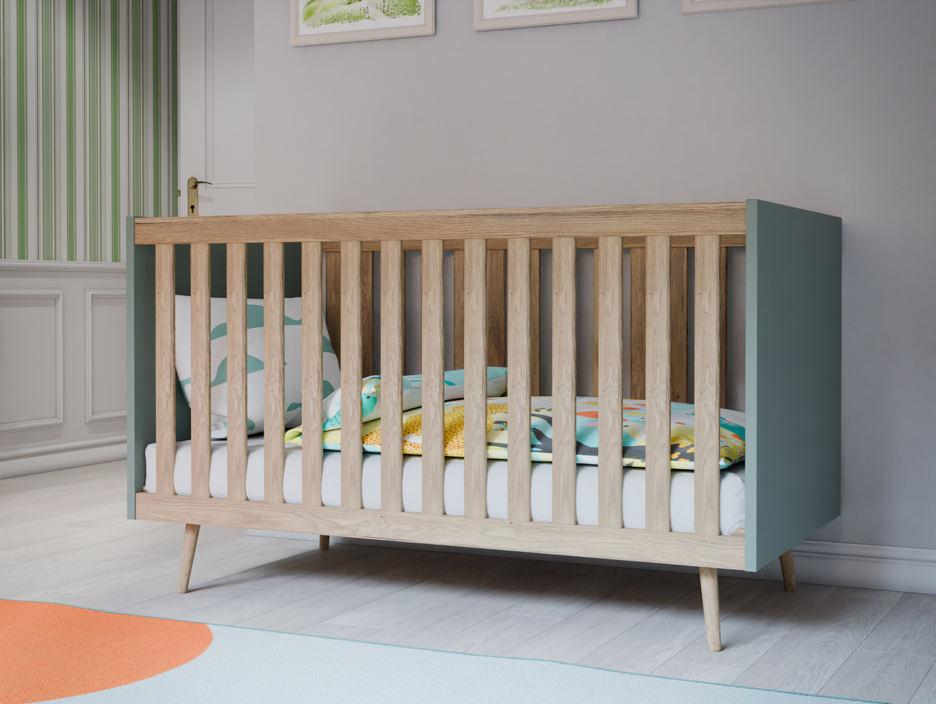 WILMONA Babyzimmer, Material Spanplatte, Mauvella Eiche Nachbildung/salbeifarbig 