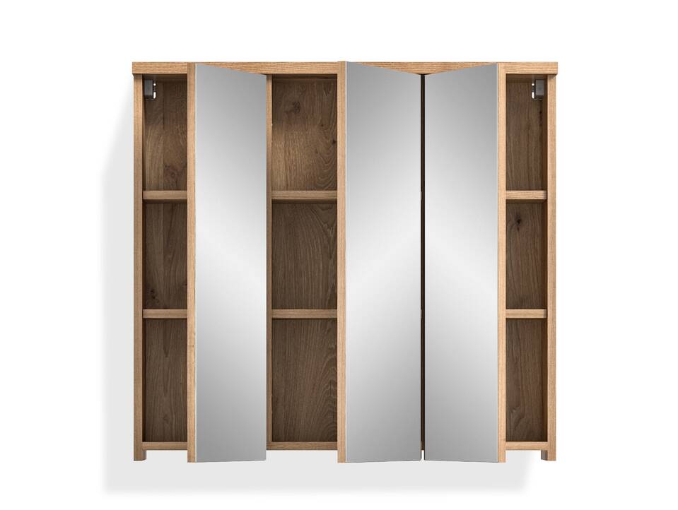 GOLDENBAY Spiegelschrank, Material Dekorspanplatte, Nox Oak Nachbildung/Grau matt 