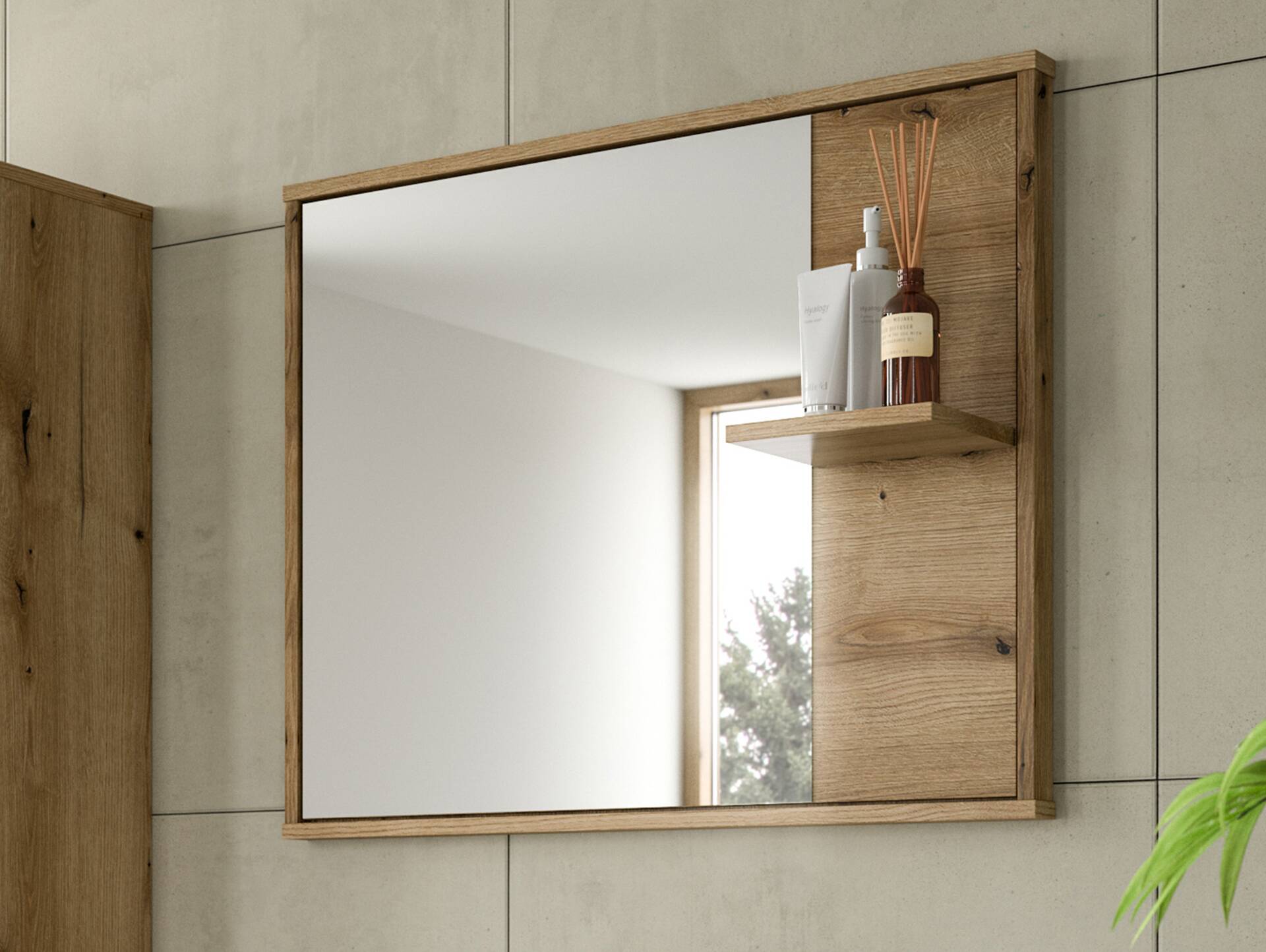 ZANTO Spiegel mit Regal, Material Dekorspanplatte, Evoke Oak Nachbildung 
