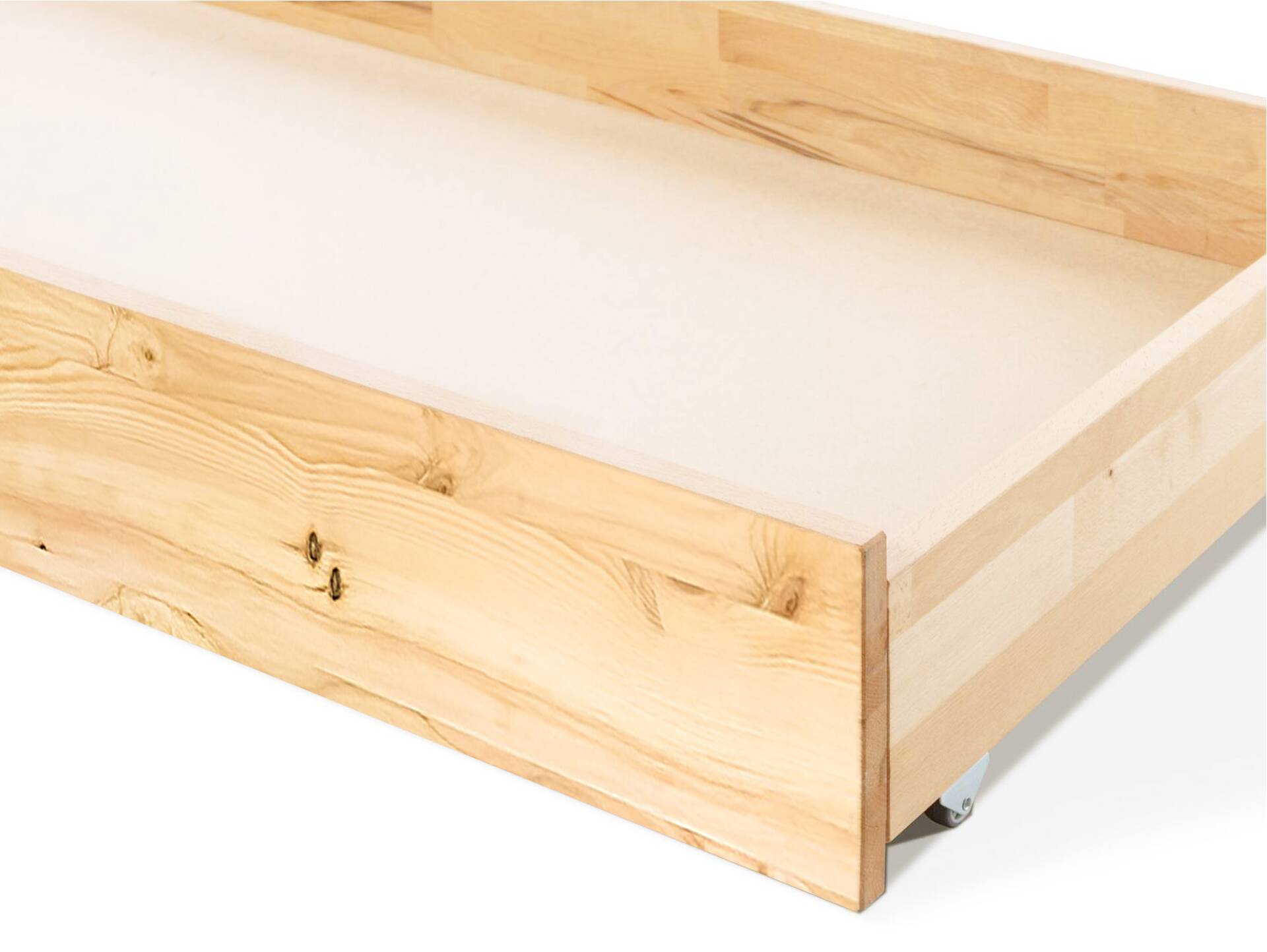 ZARUBA 2er Set Bettschublade auf Rollen, Material Massivholz, Zirbe Zirbe unbehandelt | Standardhöhe | Normallänge 