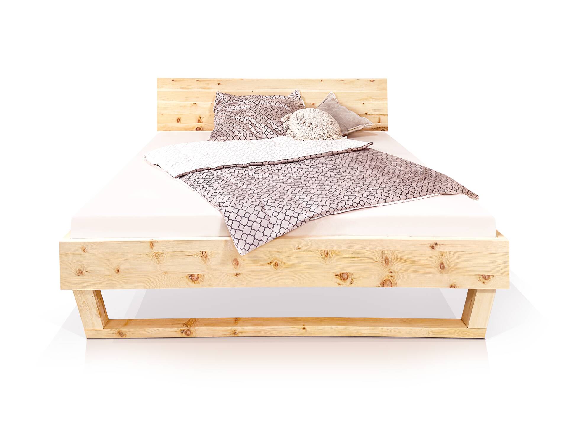 ZABINO Holz-Kufenbett aus Zirbe, Material Massivholz, mit Kopfteil 120 x 200 cm | Zirbe unbehandelt