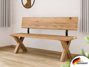 TIROL Sitzbank nach Maß, Eiche-Altholz, Material Massivholz/X-Fuß Holz 