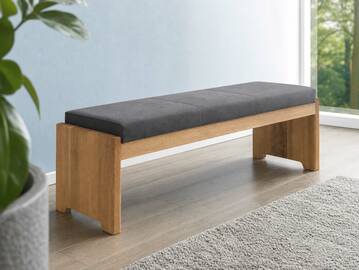 BERGAMO Sitzbank/Truhenbank aus Eiche, Material Massivholz/Bezug Mikrofaser 130 cm | ohne Rückenlehne | grau