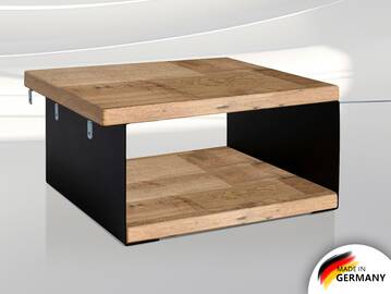 CORDINO Nachtkommode, Material Massivholz/Metall, Eiche gebürstet/schwarz 