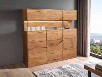 SARRAGOSSA Highboard III, Material Massivholz, Wildeiche geölt