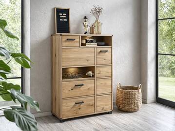 GOJA Stauraumelement, Material teilmassiv, Artisan Wildeiche/graphitfarbig