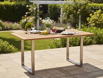 INTERNO Kufentisch 180x100 cm, Material Edelstahl/Tischplatte Teak