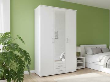 KAROLIN Kleiderschrank 3trg mit Spiegel, Material Dekorspanplatte, weiss
