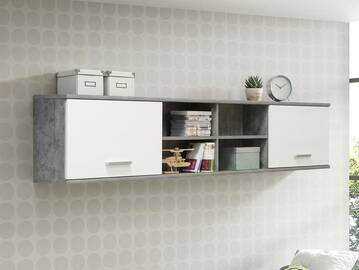 LILLY Wandregal mit 2 Türen, Material Dekorspanplatte, betonfarbig/weiss 