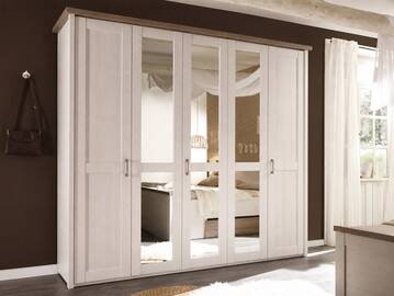 LUBA Drehtürenschrank 5trg, Material MDF, weiss piniefarbig / trüffelfarbig 
