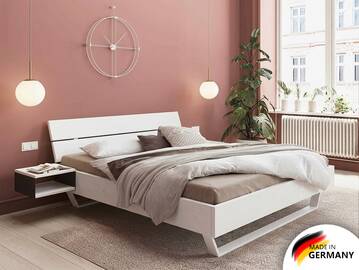 LUKY Kufenbett mit Kopfteil, Material Massivholz, Fichte/Kufen weiss