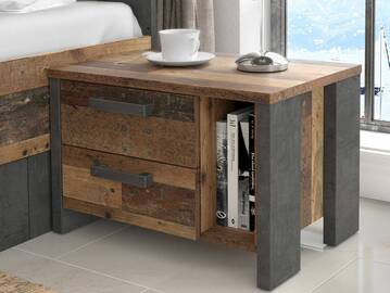 CASSIA Nachtkommode mit 2 SK, Material Dekorspanplatte, Old Wood Vintage/betonfarbig 