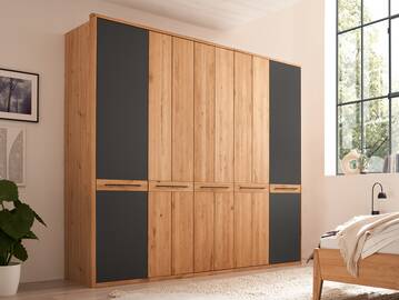 FLORENZ Kleiderschrank 5-türig, Material Teilmassiv Wildeiche/Anthrazit
