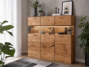 SARRAGOSSA Highboard III, Material Massivholz, Wildeiche geölt 