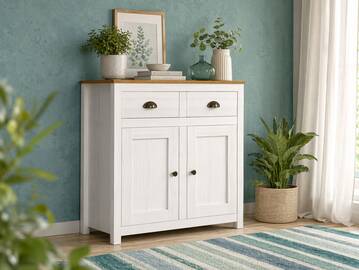 TRICO Sideboard, 2 Türen+2 SK, Material Massivholz, weiss/eichefarbig