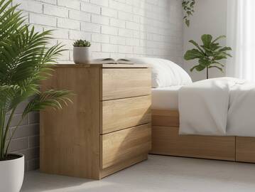 VALESCA Nachtkommode mit massiver Deckplatte, Material Dekorspanplatte, Chalet-Eiche Nachbildung Chalet-Eiche Nachbildung / Massive Eiche