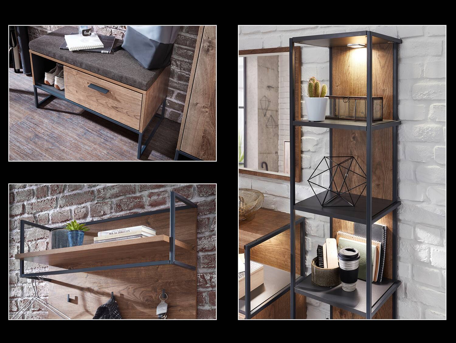 MILTON Komplett Garderobe I, Material MDF, eichefarbig 