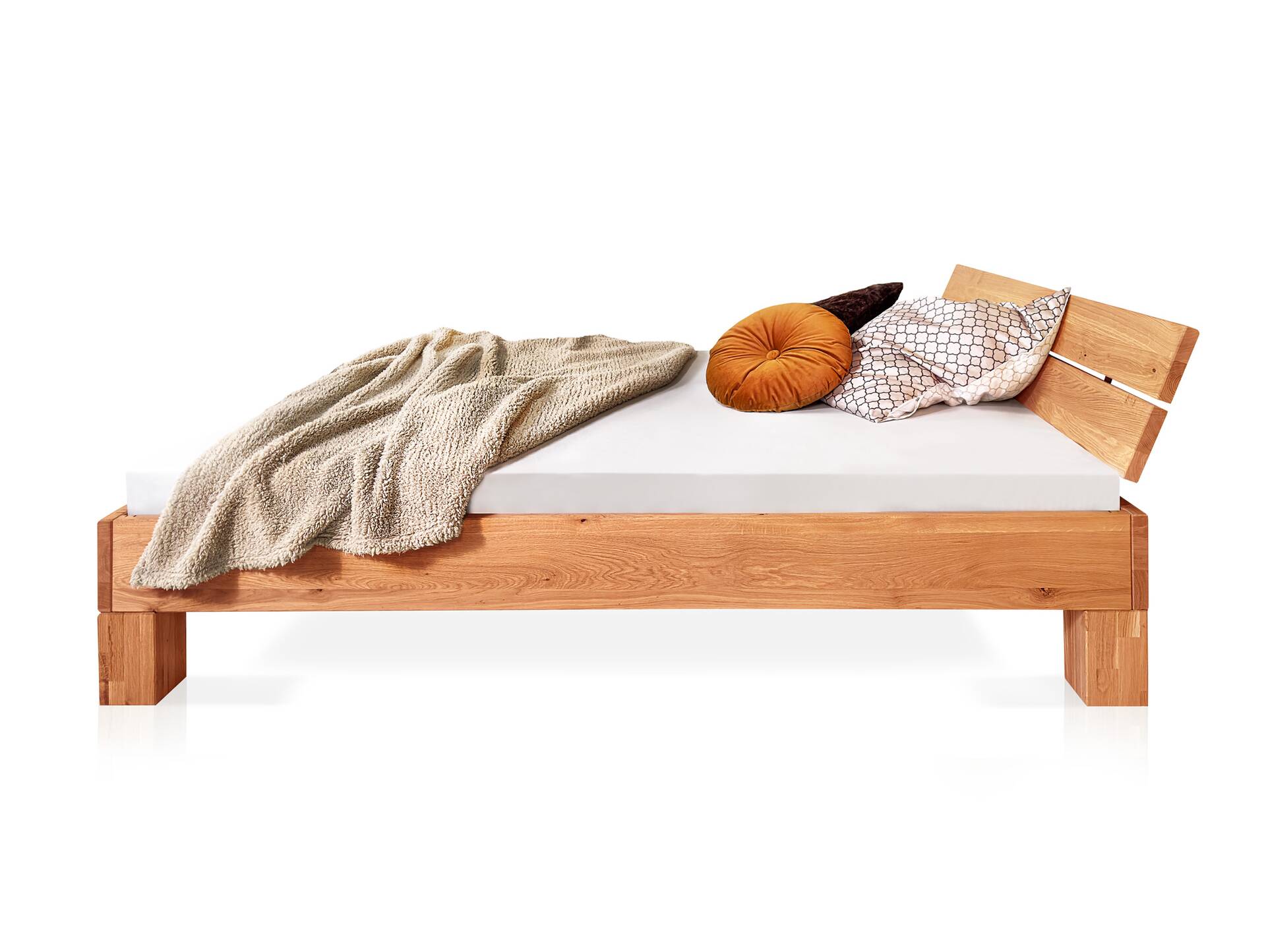 DAKONA 4-Fuß-Massivholzbett, mit/ohne Kopfteil 160 x 200 cm | Buche unbehandelt | Standardhöhe | mit Kopfteil