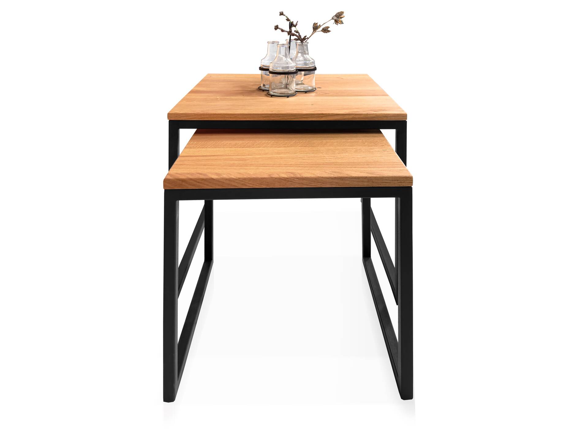 BROKAT 2-er Set Beistelltische, Material Massivholz/Metall, Eiche geölt/schwarz 