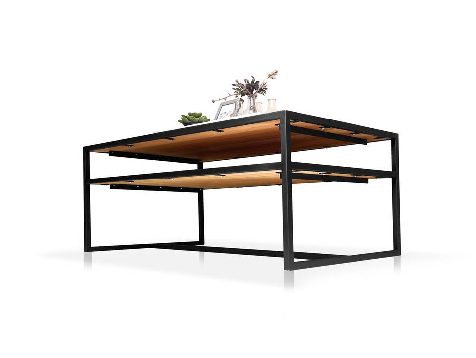 IOLA Couchtisch,  Material Massivholz/Metall, Eiche geölt/schwarz 