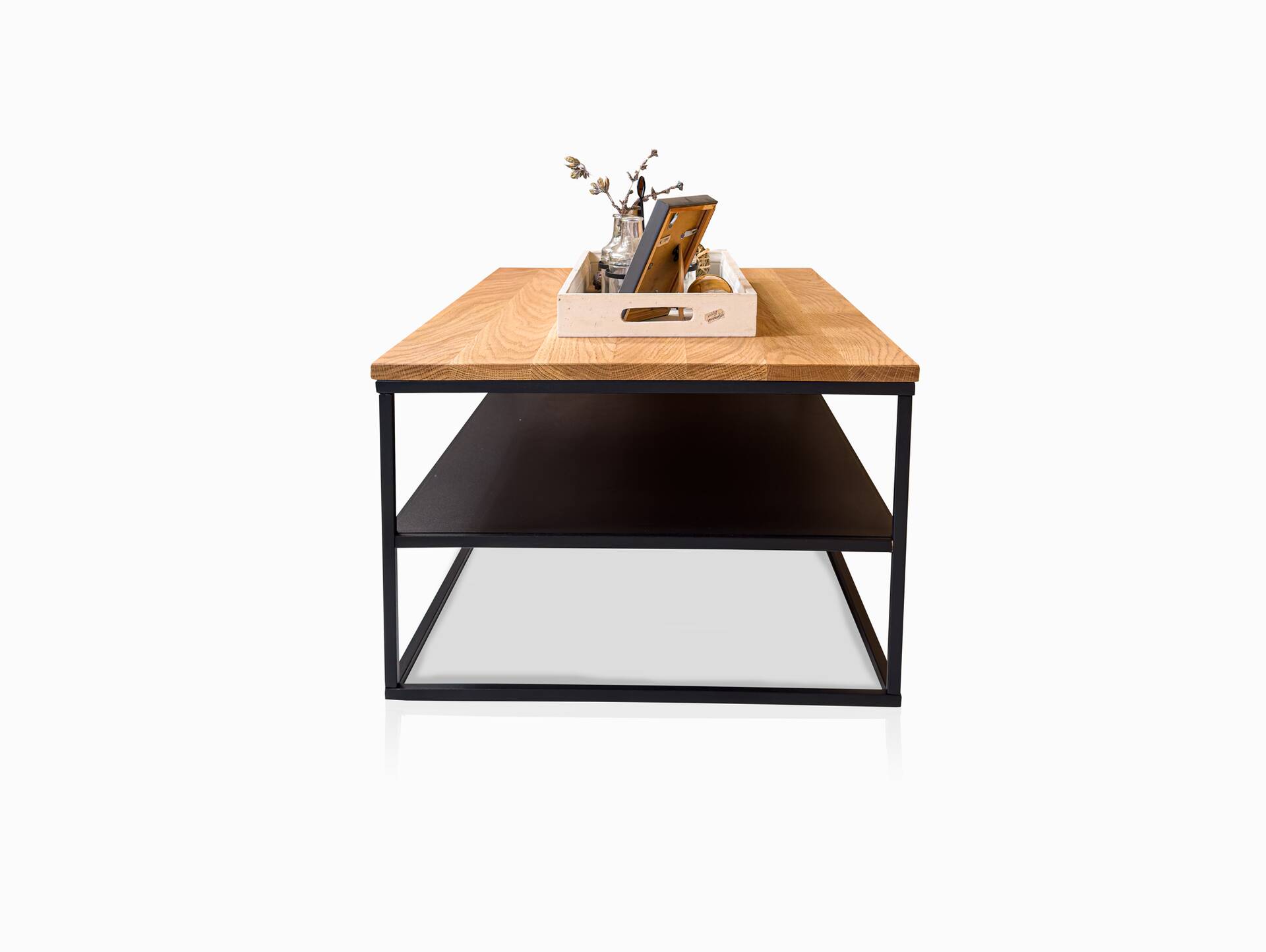 JAKOMO Couchtisch, Material Massivholz/Metall, Eiche geölt/schwarz 