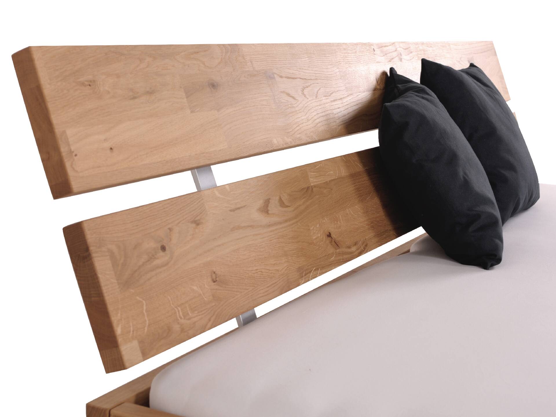 LÖWEN 4-Fuß-Massivholzbett, mit Kopfteil 200 x 200 cm | Wildeiche geölt | Standardhöhe