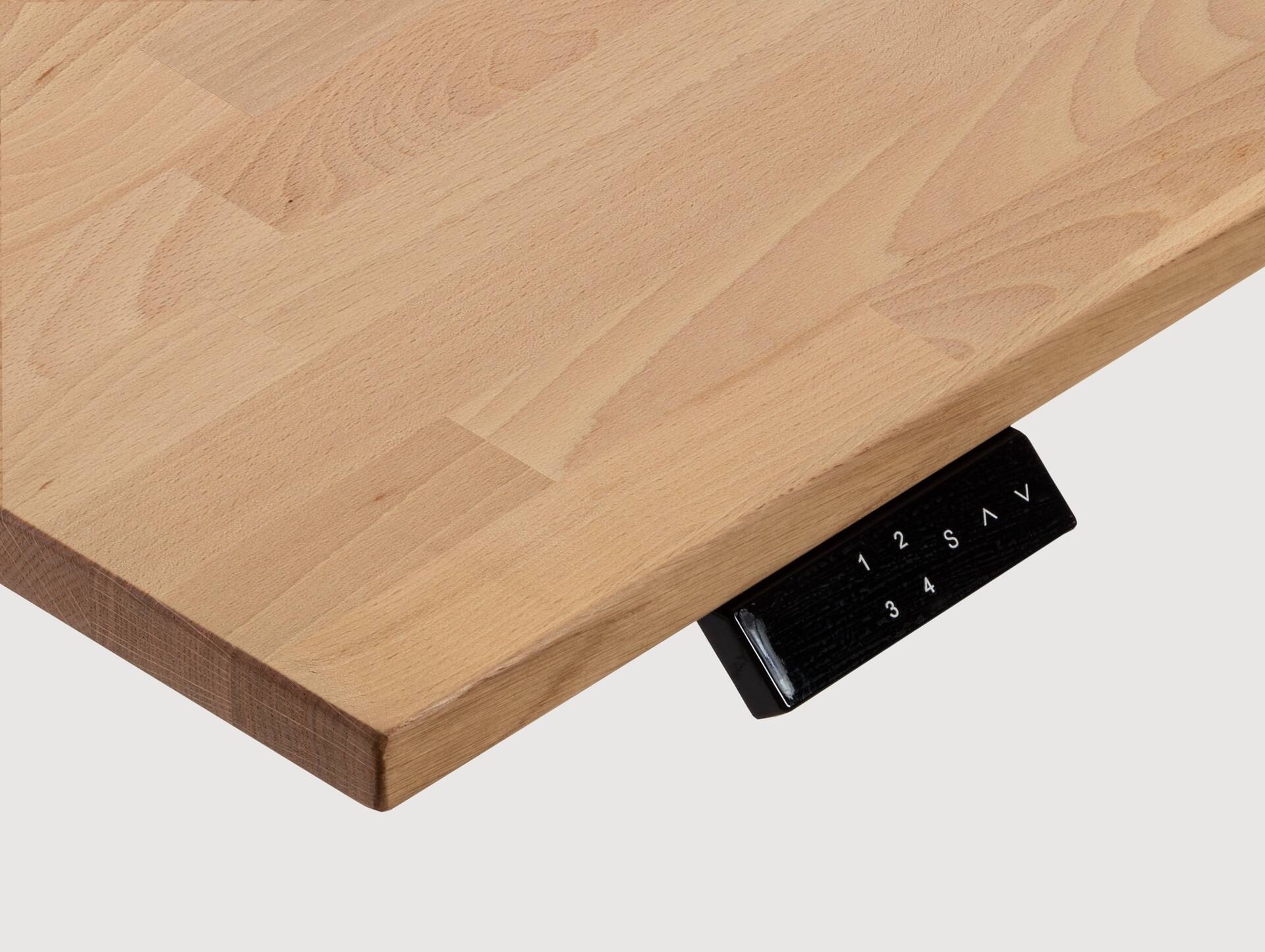 OFFICE ONE Massiv, elektrisch höhenverstellbarer Schreibtisch / Stehtisch, Material Massivholz 120 x 80 cm | Buche | grau