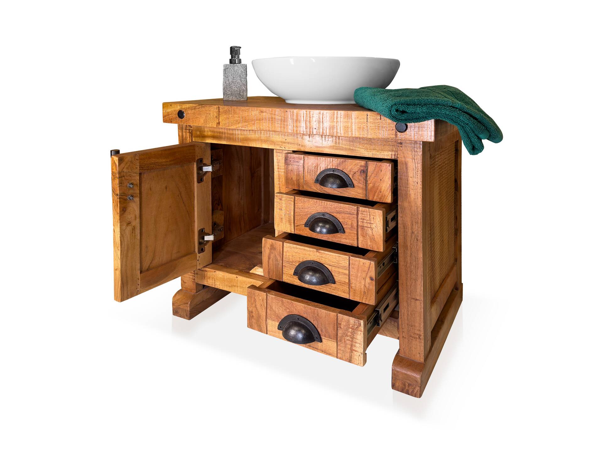 WINCHESTER Waschbeckenunterschrank I, Material Massivholz, Mango rustikal 