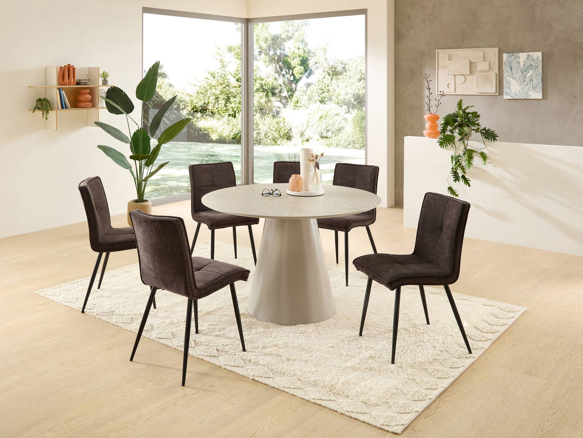 GIANNI Esstisch rund, Material MDF, Steinoptik, grau 