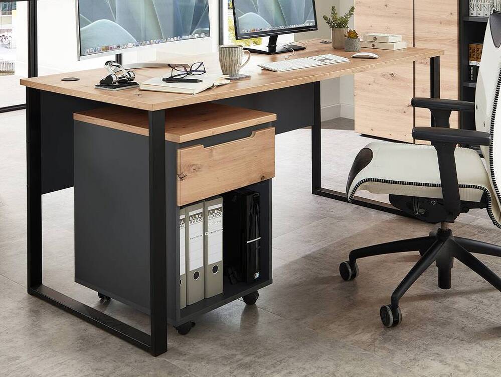 MAILAND Schreibtisch 170 cm breit, Material Dekorspanplatte Artisan Eichefarbig / Graphit