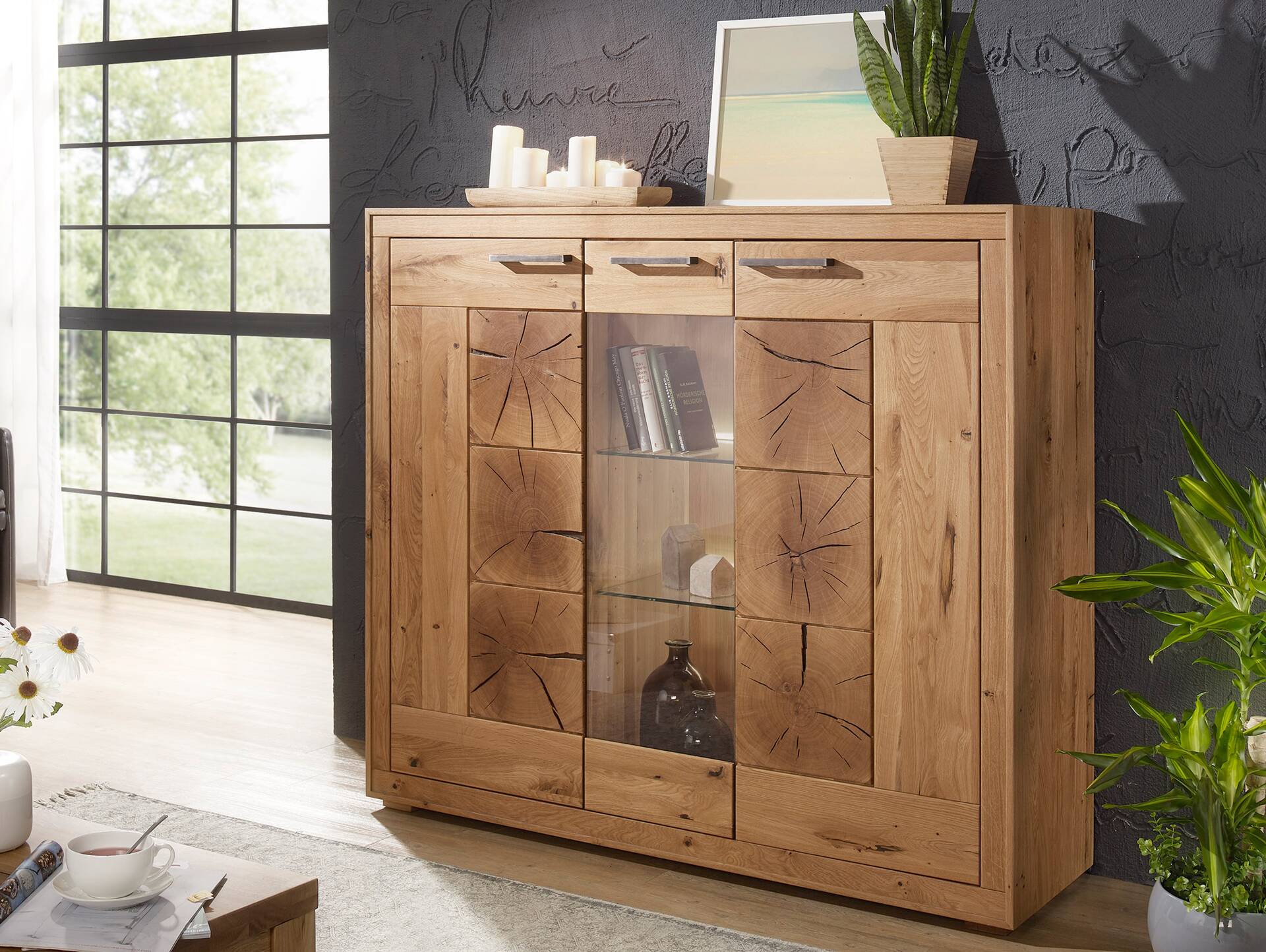 WINSTON II Highboard, Material Massivholz, Wildeiche geölt 