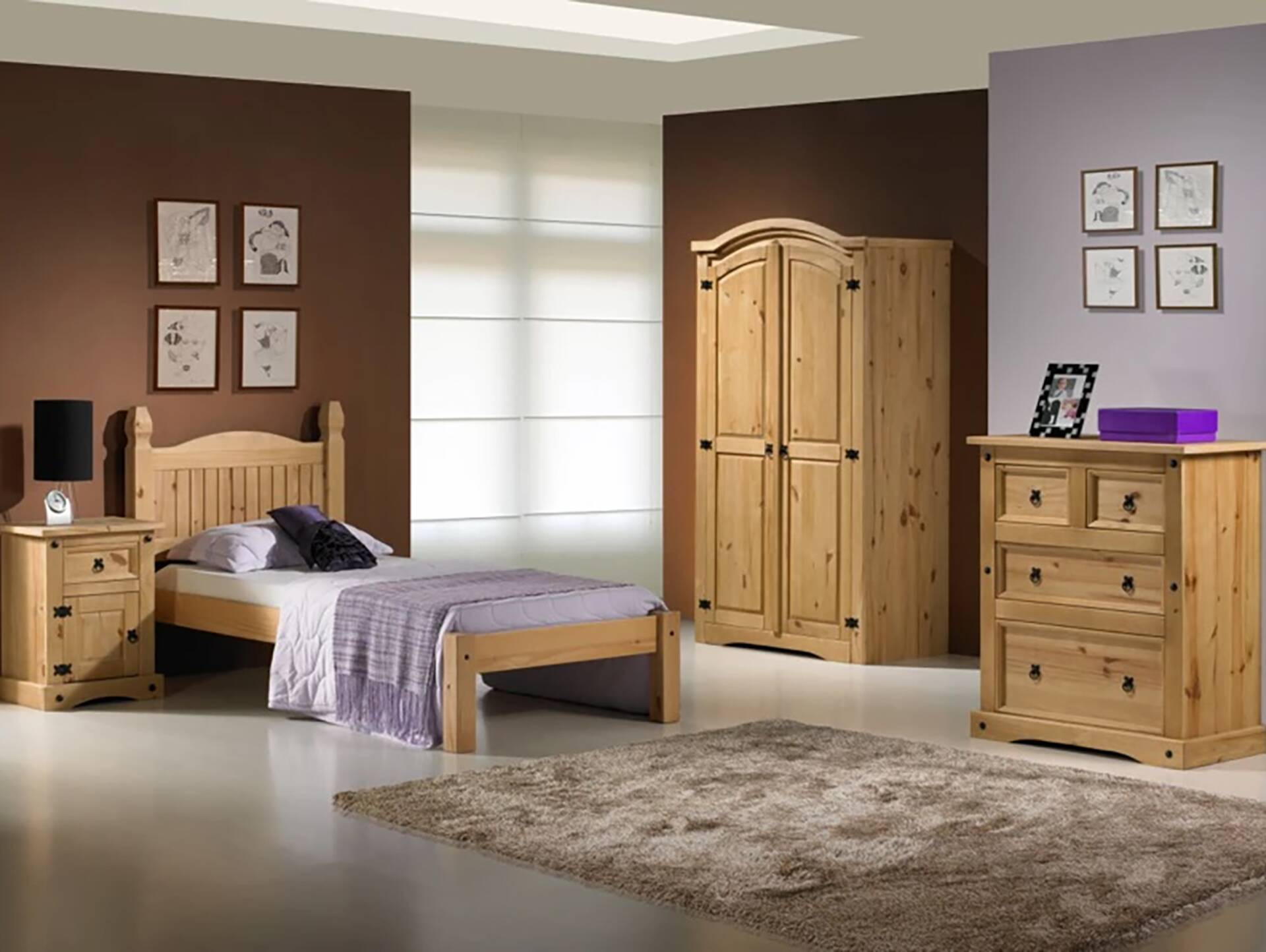 TURANO Kleiderschrank, Material Massivholz, Kiefer honigfarbig gewachst 2-türig