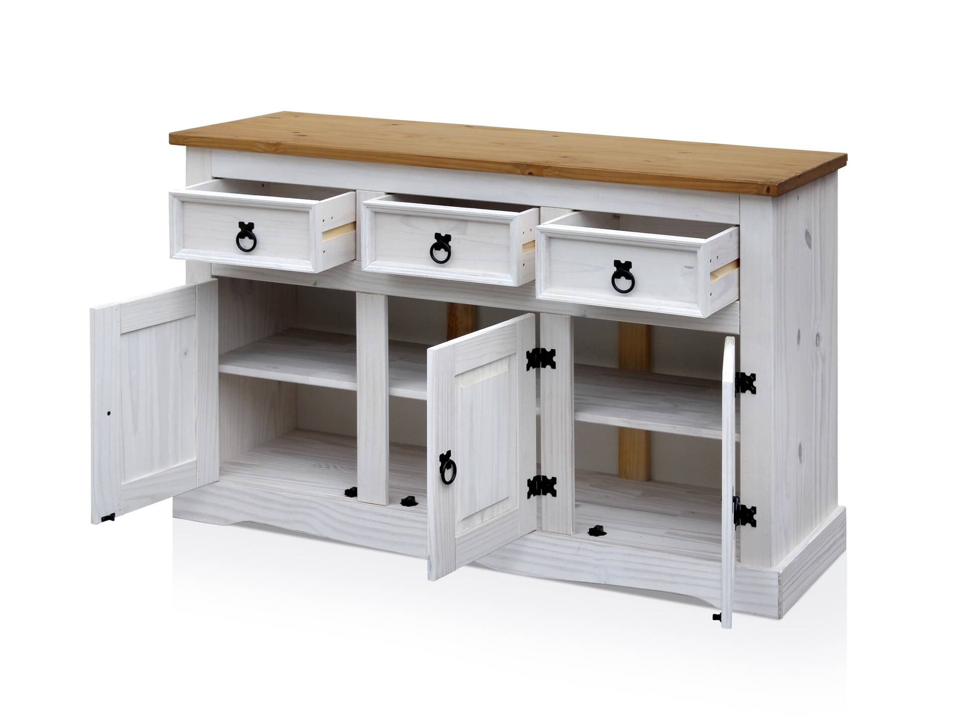 CORTON Sideboard, Material Massivholz, Kiefer gewachst Weiß/Honigfarbig