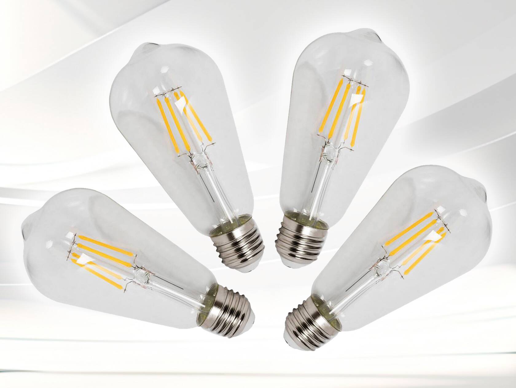 4er Set LED Filament Glühbirnen schmal, E27, 4 Watt, warmweiss 