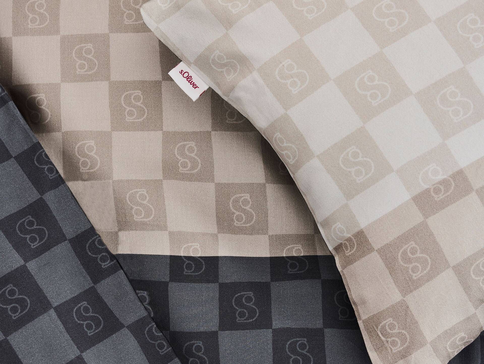 s.OLIVER Satinbettwäsche 135x200 cm, Blockstreifen, beige/grau 