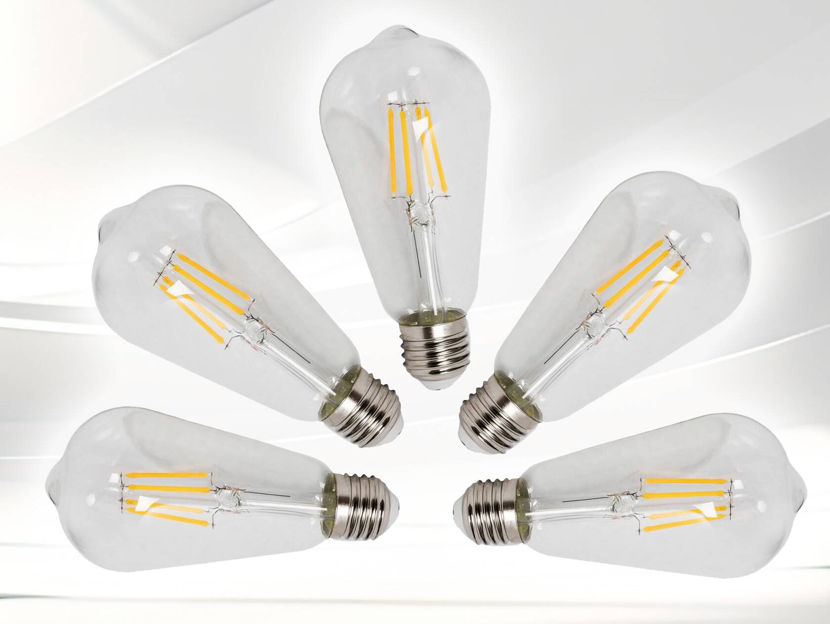 5er Set LED Filament Glühbirnen schmal, E27, 4 Watt, warmweiss 