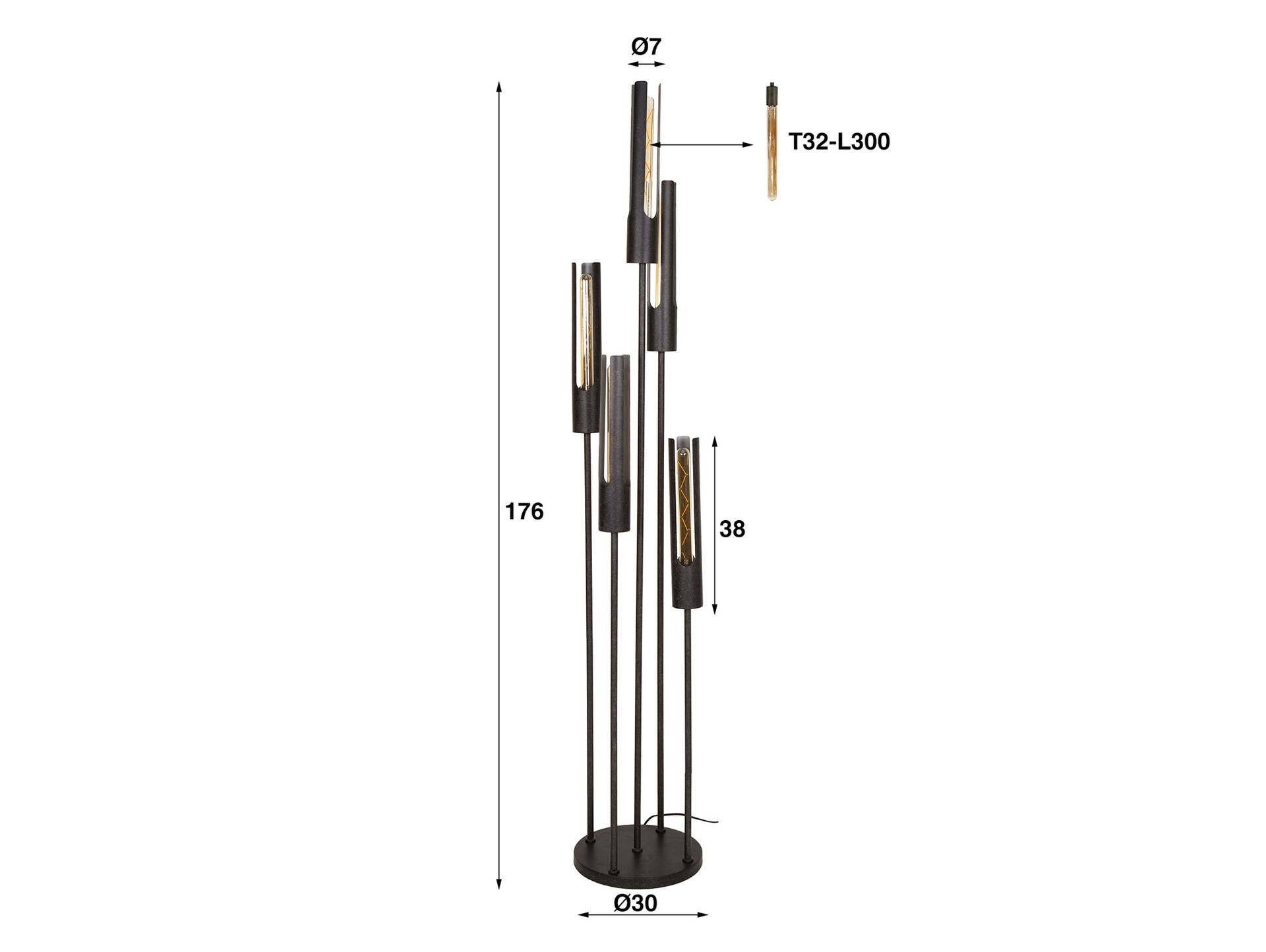 JARNO Stehlampe, 5-flammig, Material Metall, schwarz 