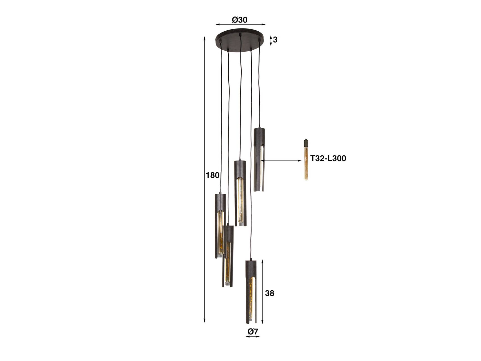 JARNO Hängelampe, 5-flammig, Material Metall, schwarz 
