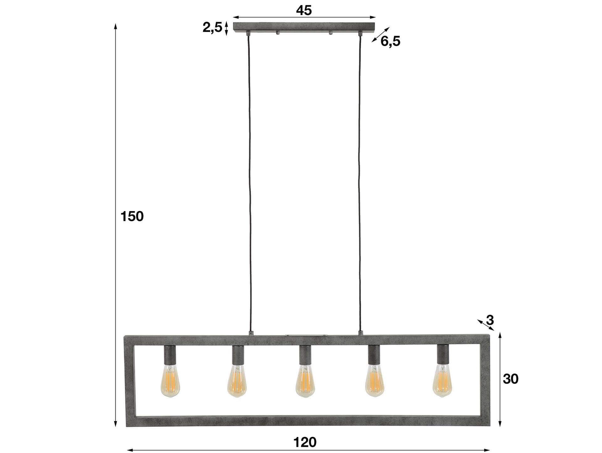 RANDA Hängelampe, 5 Leuchten, Material Metall 