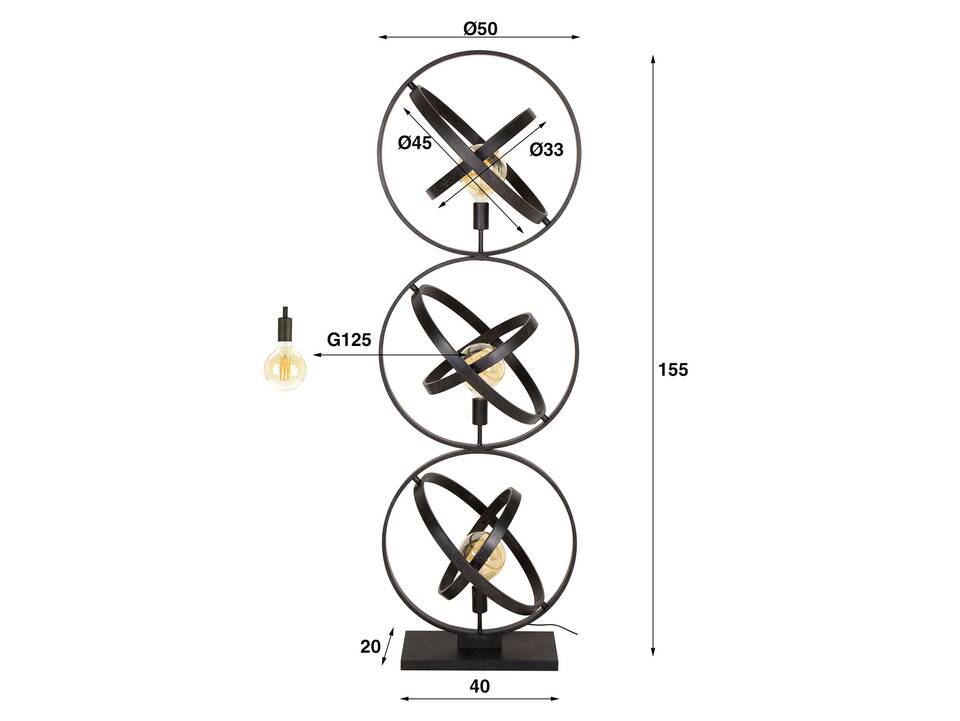 JELDRIK Stehlampe, 3-flammig, Material Metall, schwarz 