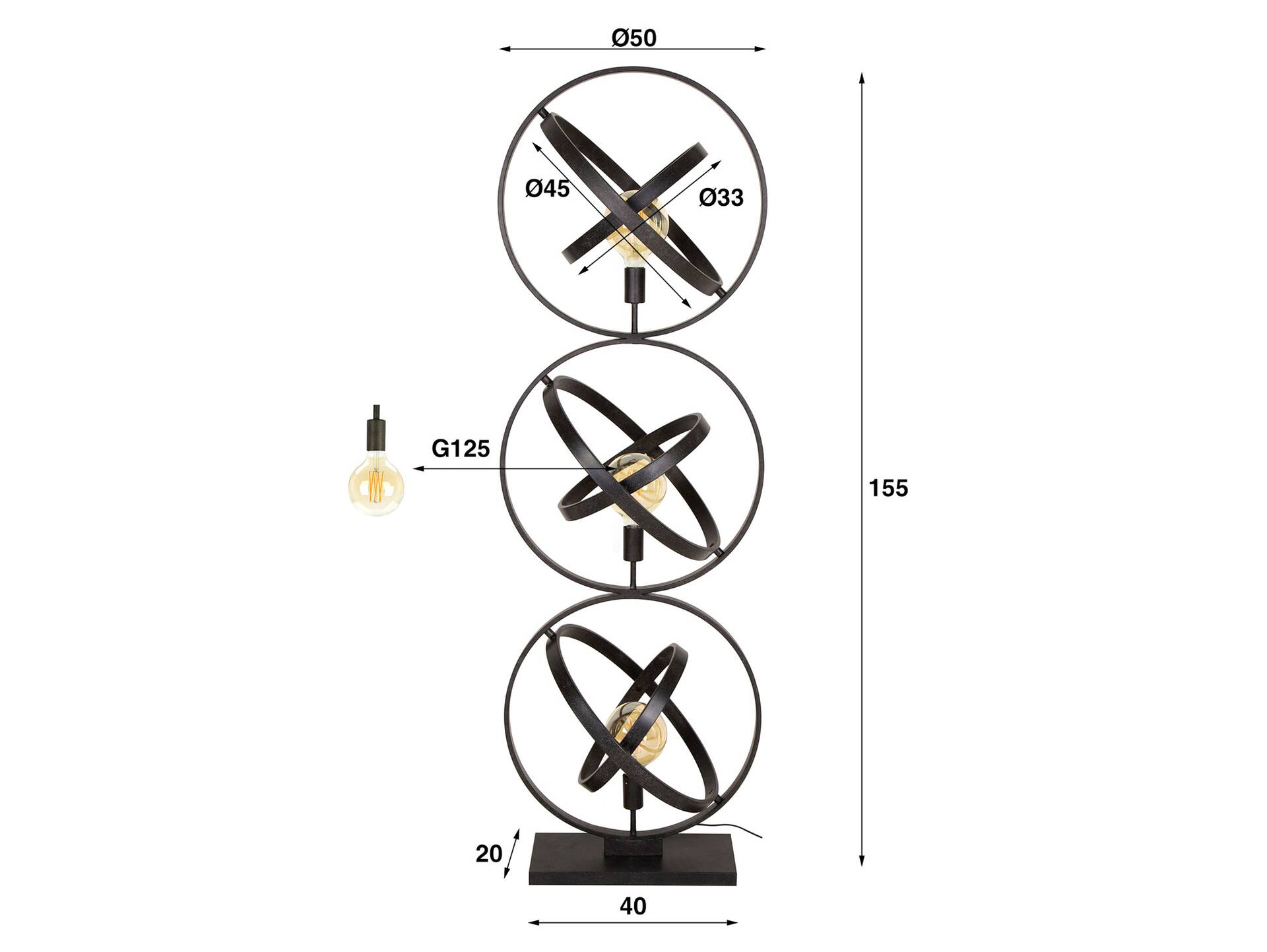 JELDRIK Stehlampe, 3-flammig, Material Metall, schwarz 