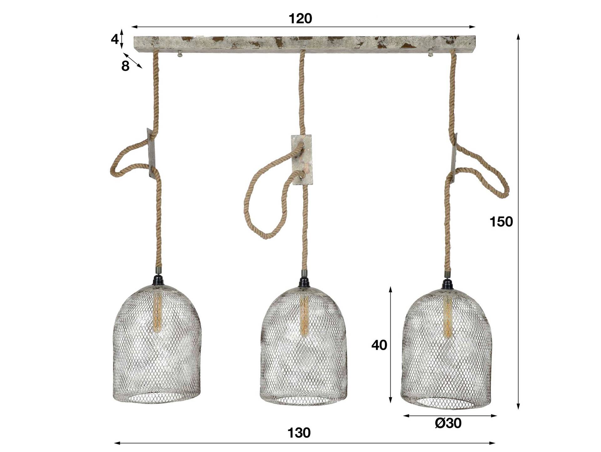 CLIVO Hängelampe II mit 3 Schirmen aus Metallgeflecht 