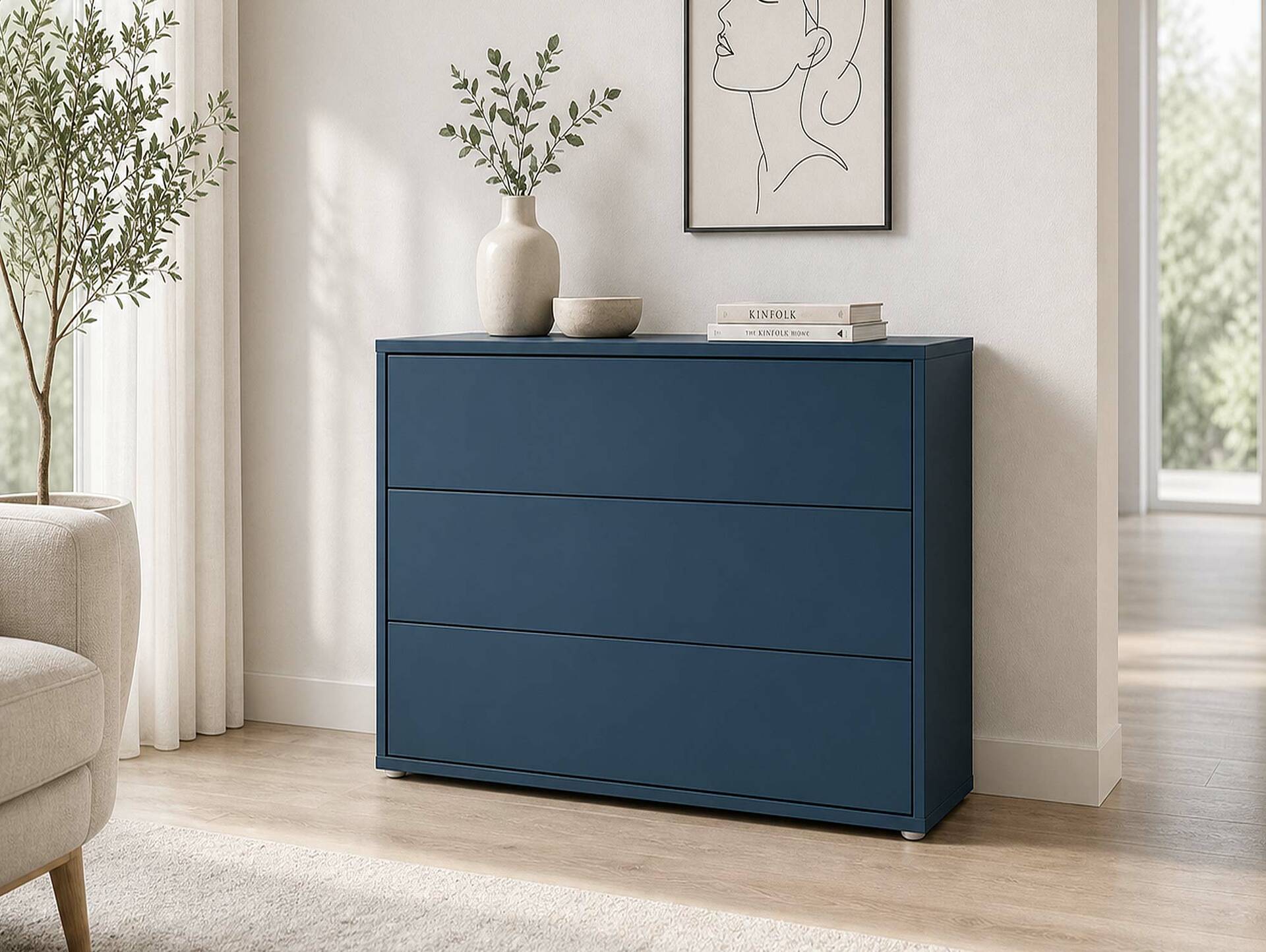 ADIAGO Kommode mit 3 Schubkästen, Material Dekorspanplatte Dunkelblau