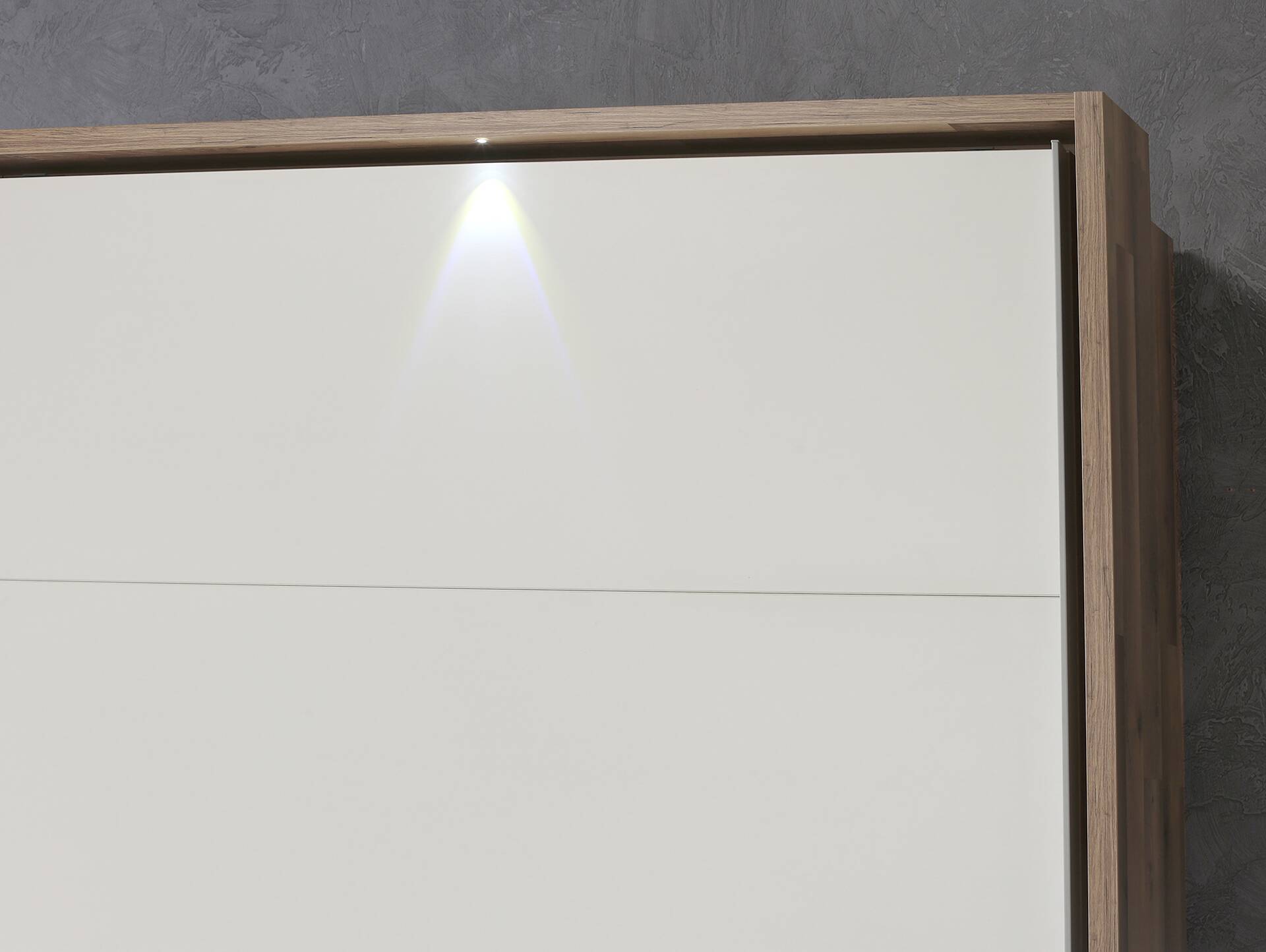 MEDUNA Schwebetürenschrank, Breite 270 cm, Material Dekorspanplatte, eichefarbig/weiss 