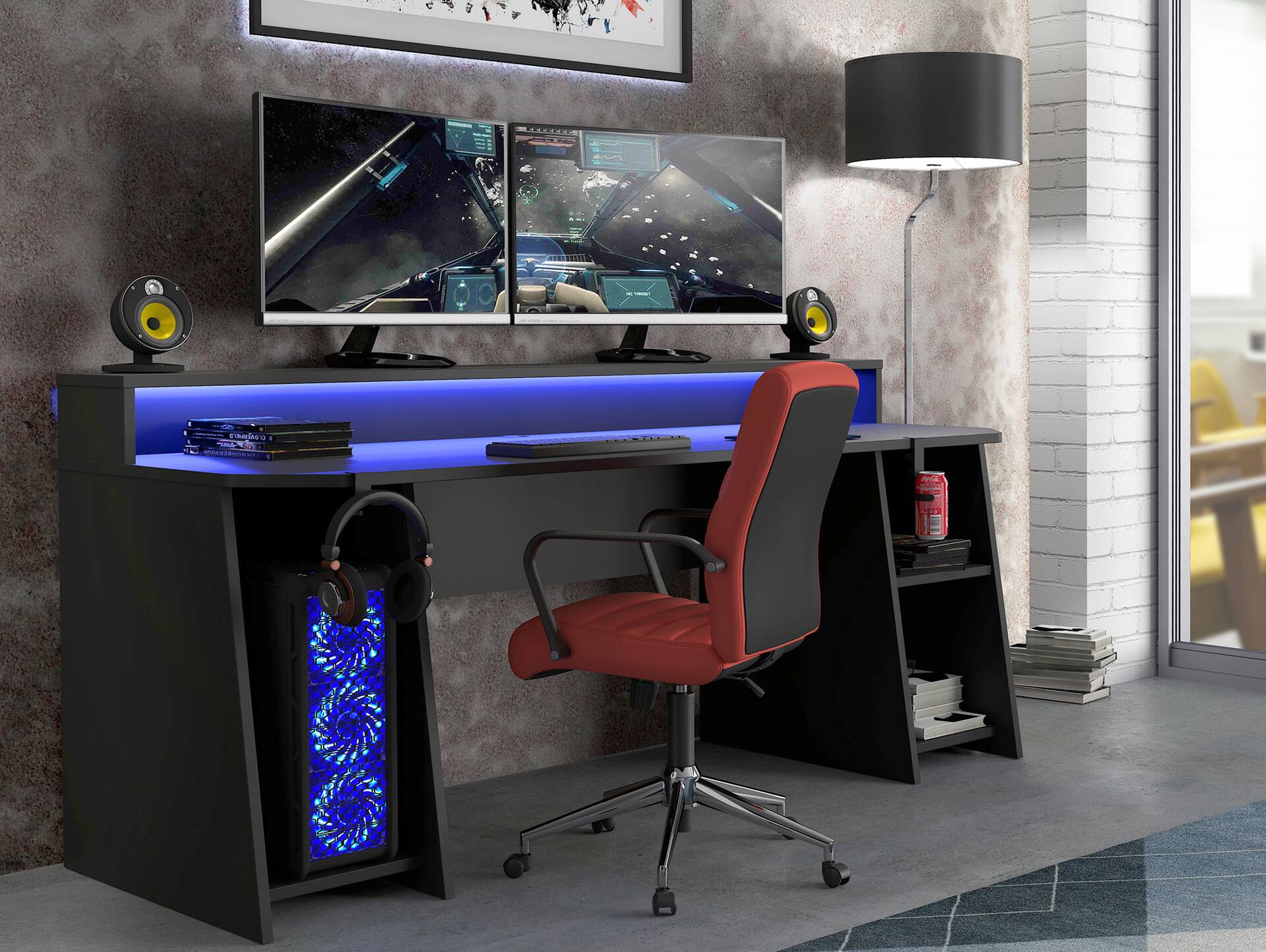 TEZO BIG II Gaming Schreibtisch 200 cm, Material Dekorspanplatte, schwarz 