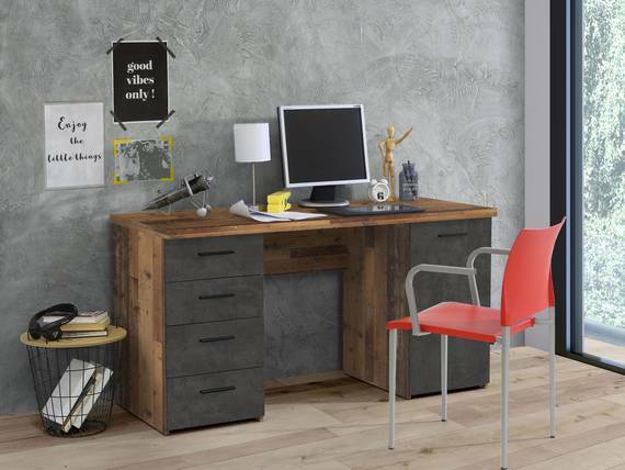 MIGEL Schreibtisch, Material Dekorspanplatte, Old wood vintage/betonfarbig Nachbildung 