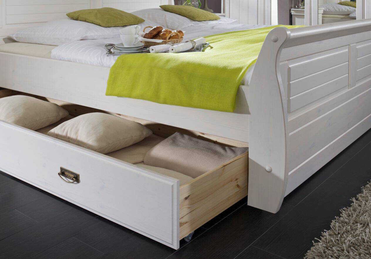 ROMAN Komplett-Schlafzimmer; Material Massivholz, Kiefer weiss | mit Bettkasten