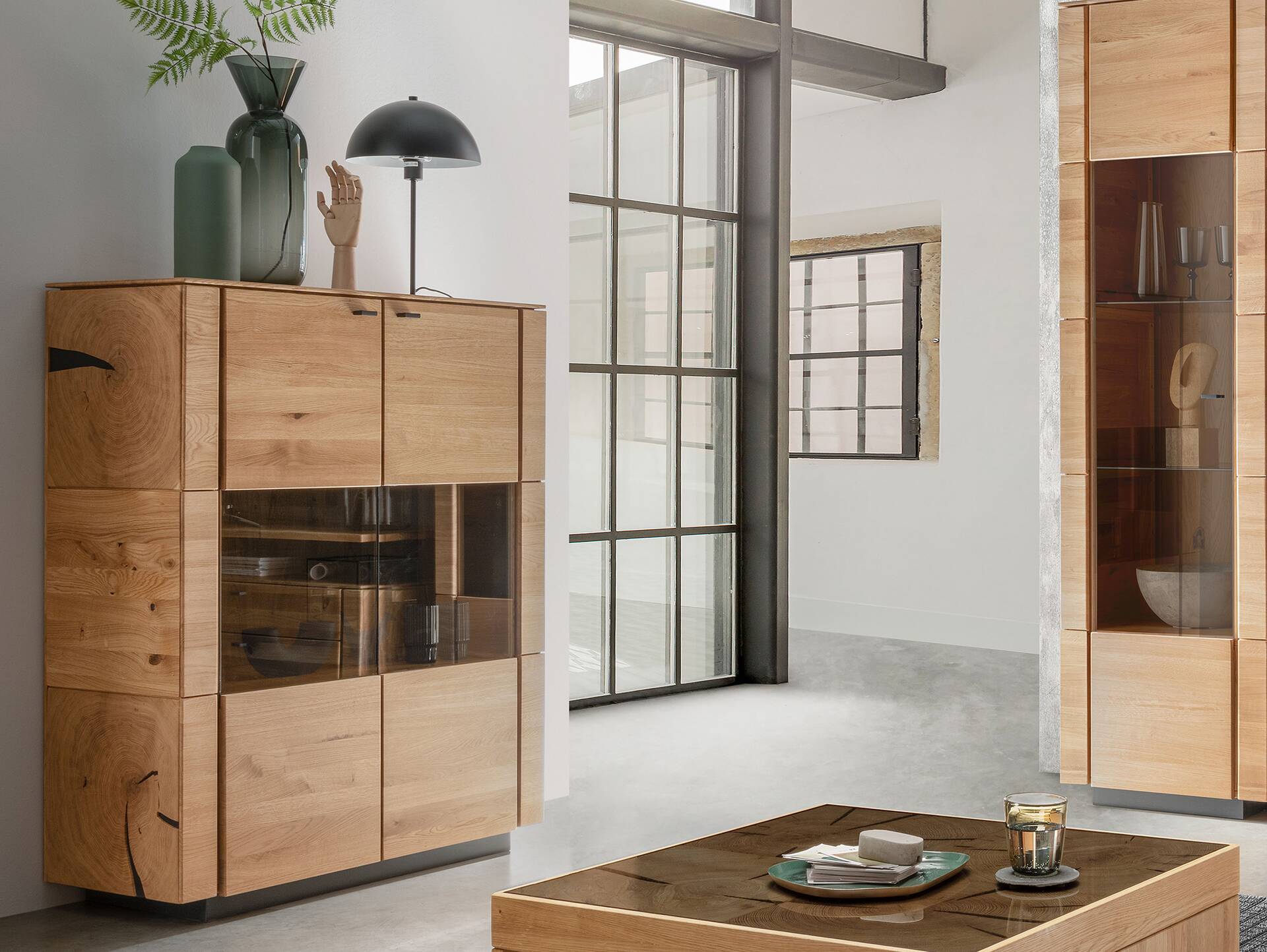 NATANO Highboard I, Material Massivholz, Wildeiche geölt 